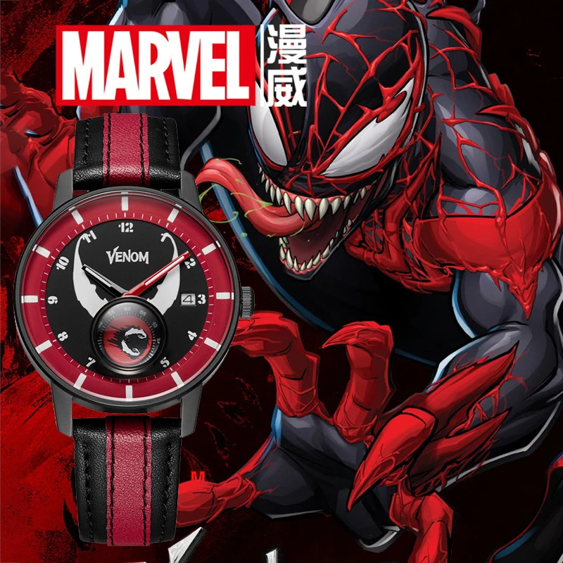 

Disney Official Marvel The Avengers VENOM SPIDER MAN Quartz Watch Leather Calendar Luminous 50M Waterproof New Relogio Masculino