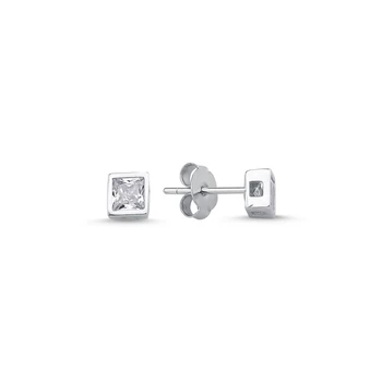 

KUTAYDAN 4mm Square Zircon Engagement Earrings 925 Sterling Silver