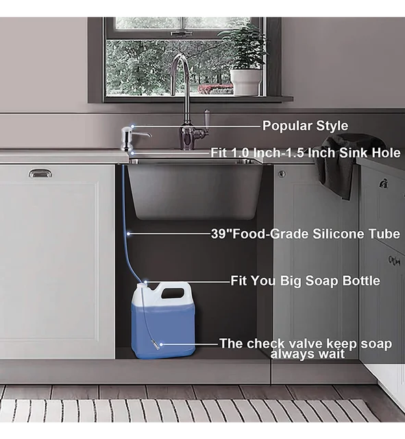 เครื่องจ่ายสบู่เหลว Samodra พร้อมหลอดต่ออุปกรณ์ครัวในตัว Chrome เครื่องจ่ายผงซักฟอกสบู่มือสําหรับห้องครัว 4 เครื่องจ่ายสบู่เหลว Samodra พร้อมหลอดต่ออุปกรณ์ครัวในตัว Chrome เครื่องจ่ายผงซักฟอกสบู่มือสําหรับห้องครัว 4