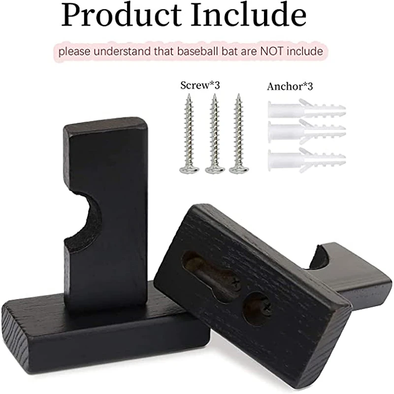 2pcs Wooden Baseball Bat Display Holder Rack Portable Wall Mount Stand Softball Bat Hockey Stick Rack Bracket baseball bat