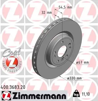 Диск тормозной вентилируемый пер. ML-Cl ZIMMERMANN 400368320