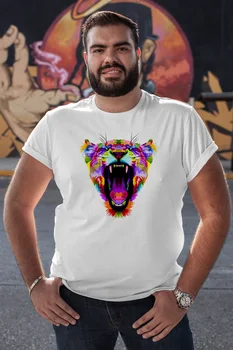 

Angemiel Wear Open Mouth Tiger White Men 'S Cotton Big Size T-Shirt