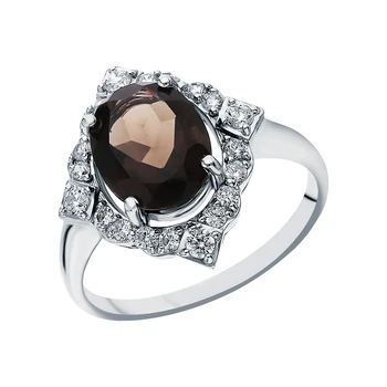 

Silver ring with cubic zirconia and quartz smoky sunlight sample 925