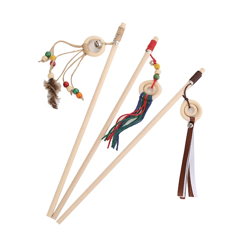 

Cat Toy Wood Cat Teaser Wand with Wood Ring and Small Bell Interactive Toy for Kitten Puppy String Toy