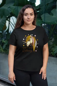 

Angemiel Wear Unicorn Black Women Cotton Large Size T-Shirt