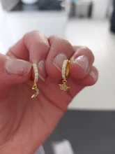 ROXI-Pendientes redondos de aro de lujo con forma de luna y estrella para mujer y niña, aretes de boda, Pendientes de cartílago de Plata de Ley 925, joyería