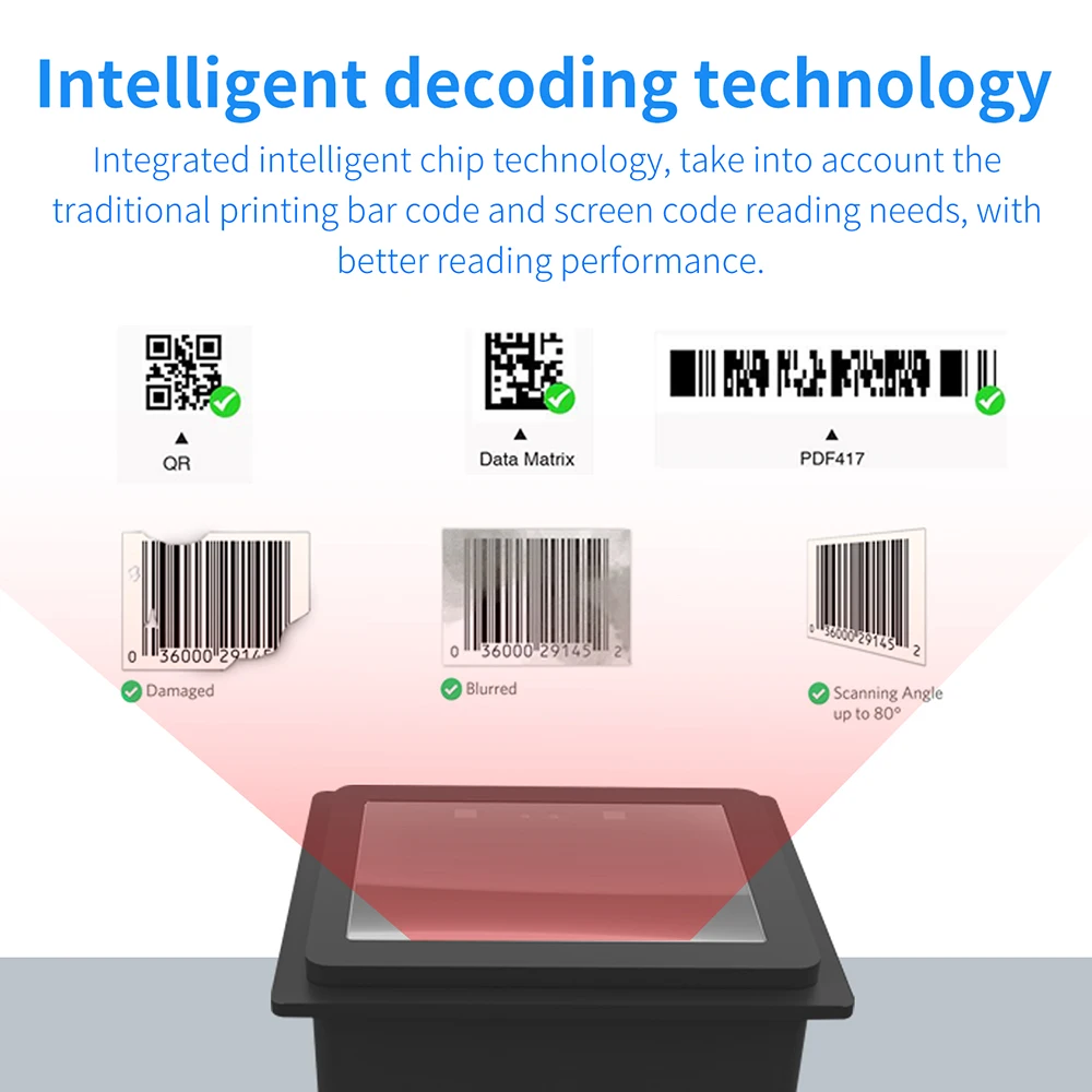 flatbed scanner 2D Automatic Embedded QR Code PDF-417 Data Matrix USB Wired Barcode Scanner USB Bar Code Reader Wired hand scanner