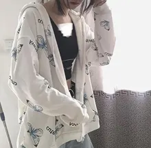 Chaqueta con capucha de mariposa Harajuku para mujer, sudadera con cremallera, sudaderas de gran tamaño, prendas de vestir exteriores de talla grande, primavera 2021