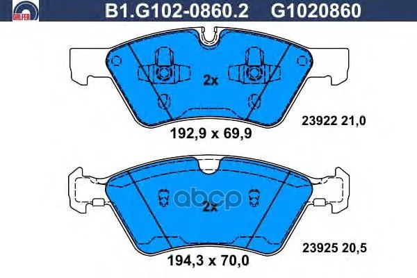 Колодки Тормозные Дисковые Galfer B1g10208602 GALFER арт. B1G10208602