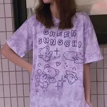 Harajuku-Camiseta con oso para mujer, ropa de calle de gran tamaño, Top de manga corta Harajuku para mujer, camisetas teñidas de Hip Hop
