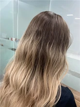 JONRENAU-Peluca de cabello sintético con flequillo para mujer, pelo largo ondulado Natural, Rubio mixto, marrón claro, para fiesta, Blanco/negro