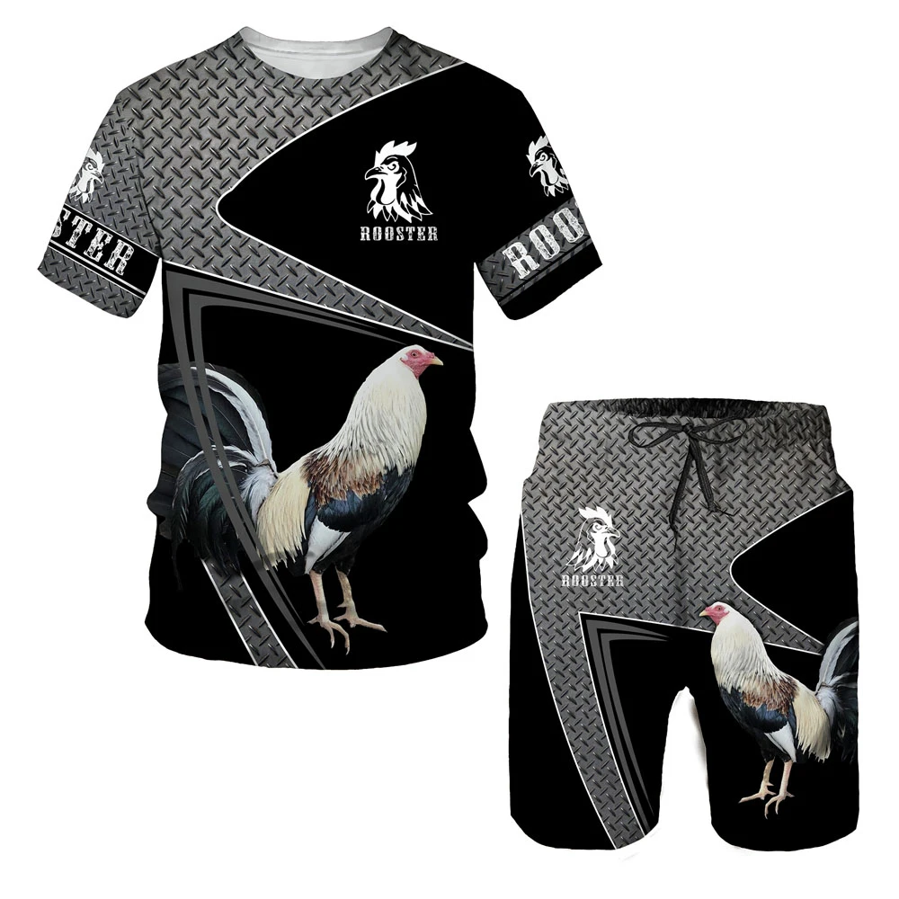 Cool Pheasant Rooster Hunting Camo T-shirt Suit 3D Printed Cock Animal Short Sleeves Sets T-shirt+ Sport Shorts Tracksuit Set 7