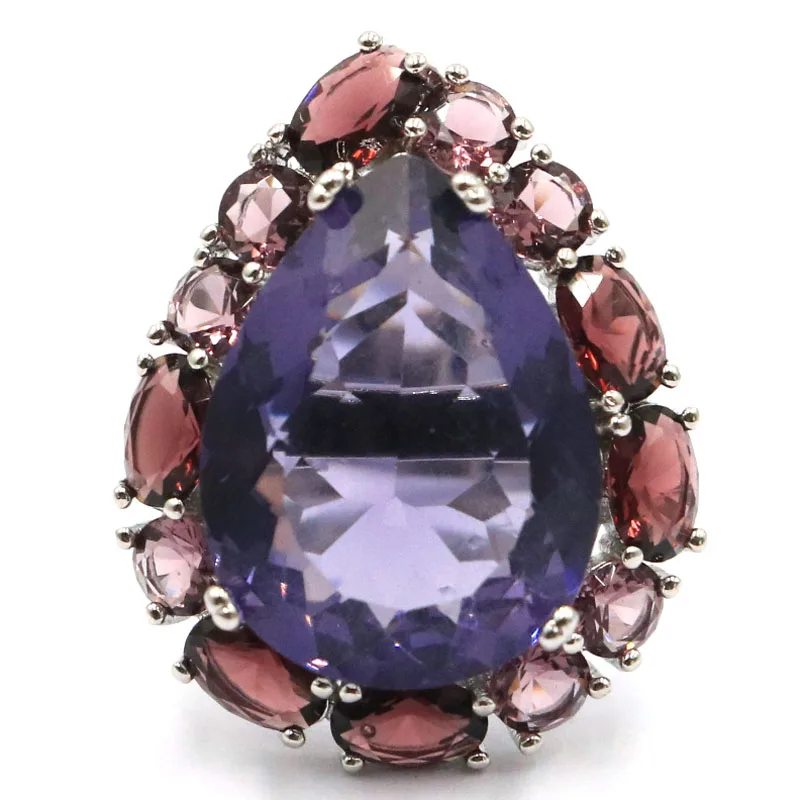 

8# Handmade Vintage Sky Blue Topaz Woman's Wedding 925 Black Gold Silver Ring 20x15mm