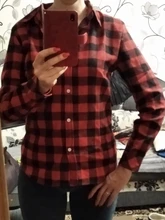 Plaid Shirt Blouses Tops Long-Sleeve Flannel Casual Cotton Women Brand-New Red Excellent-Quality