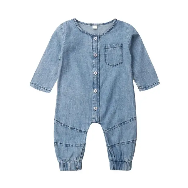 US $5.52 Newborn Toddler Kid Baby Boy Girl Clothes Denim Rompers Long Sleeve Button Romper Jumpsuit Unisex O