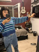 Harajuku-Jersey de algodón con rayas para mujer, Jersey largo y bonito de calle, 2018