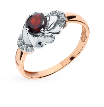 

Gold ring with cubic zirconia and Garnet sunlight sample 585