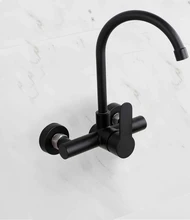 Grifo de cocina negro montado en la pared, un solo Mango, doble orificio, agua caliente y fría