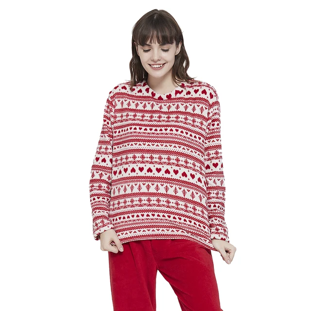 PimpamTex - Women's Autumn Winter Coral Long Sleeved Pyjama Set, Warm Winter Coral Printed Pyjama Set, Perfect Christmas Gift Cristina rojo