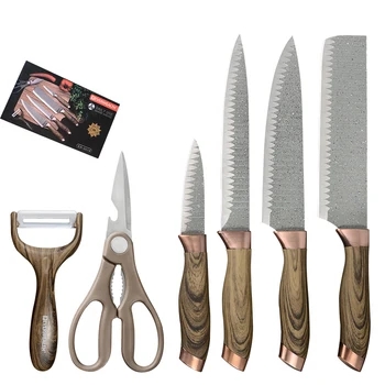 

Useful 6 pcs/Set Kitchen Knives Set Chef Slicing Knife PP Handle Scissors + Peeler Cooking Tools Gift Box Cooking Accessory
