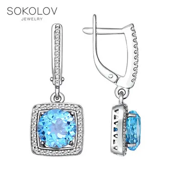 

SOKOLOV Silver drop earrings with stones with cubic zirconia and topaz fashion jewelry silver 925 women's male, long earrings