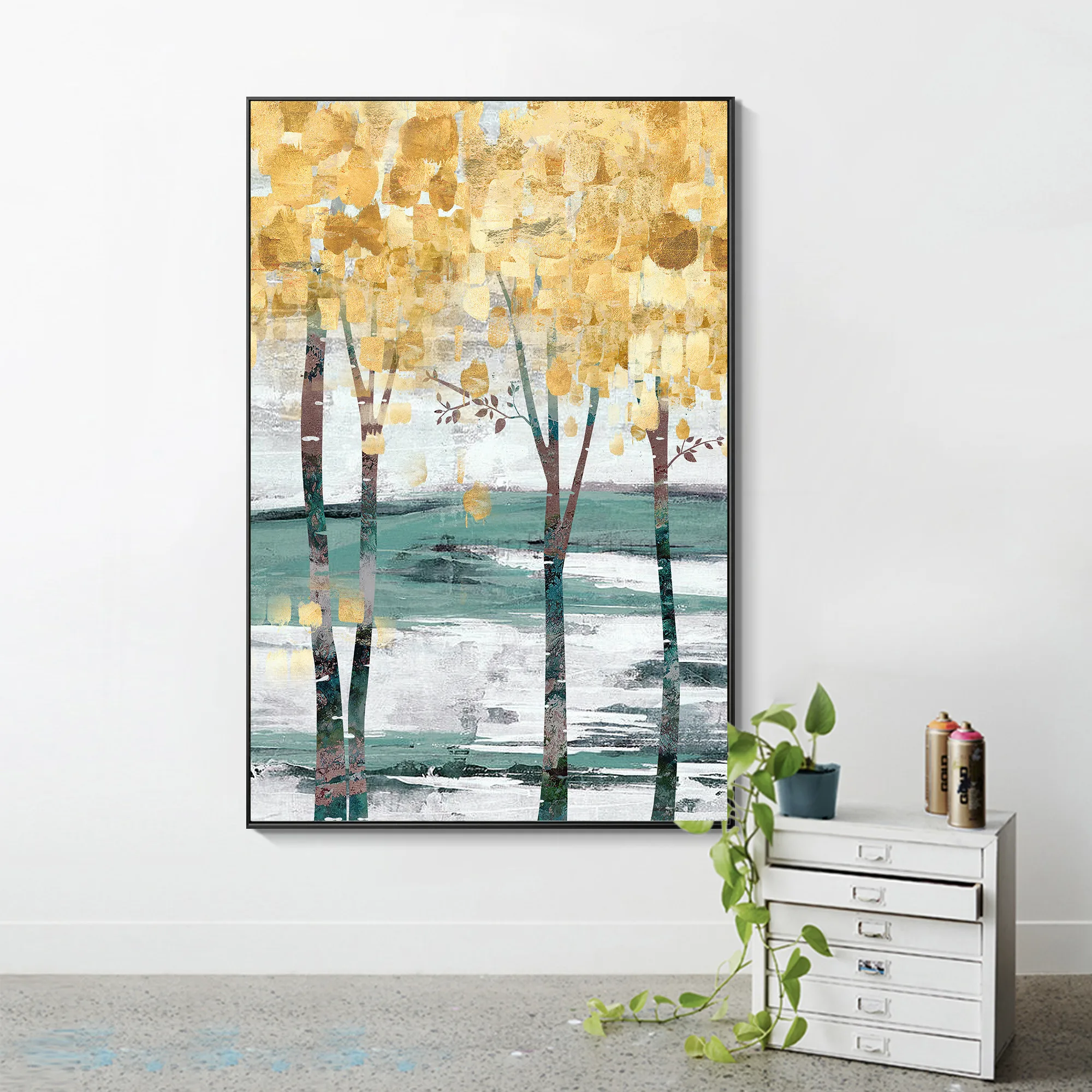 

Modern Abstract Golden Tree green land Painting Canvas Texture oil painting acrylic large wall art Poster picture home decor