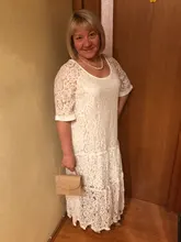 Robe Femme Maxi Long-Dress Crochet O-Neck Lace Party-Vestidos Women Summer 3/4-Sleeve