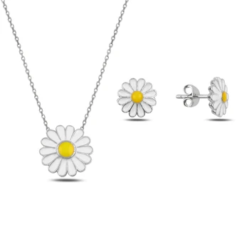 

Silver 925 Sterling Enamel Daisy Set