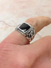 Anillo de navidad plateado para hombre, anillos de esmalte cuadrado y negro, joyería fina, alta calidad, 8-11