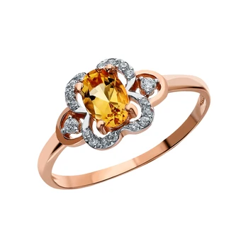 

Gold ring with cubic zirconia and citrine sunlight sample 585 test