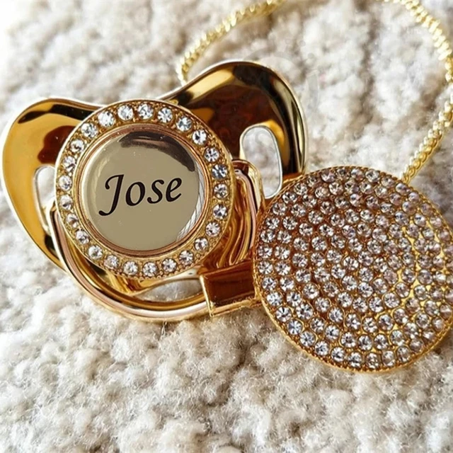 MIYOCAR Personalized any name can make  gold bling pacifier and bling pacifier clip BPA free dummy bling unique design PPC