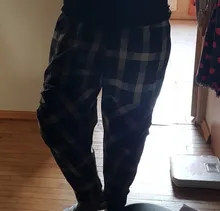 Pantalones harén de cintura elástica para mujer, pantalón holgado Vintage de algodón y lino a cuadros, estilo artístico, de talla grande, para primavera y verano, D414