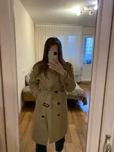 Gabardina larga con cinturón de doble botonadura para mujer, color azul, caqui, ropa de mujer, prendas de vestir exteriores de gran calidad para otoño y primavera