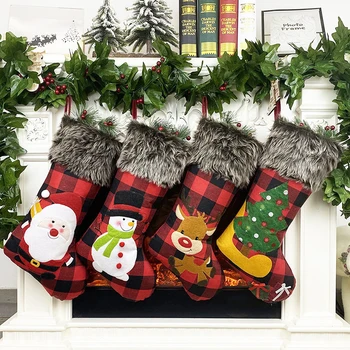 

Christmas Stocking Socks Santa Claus Candy Gift Holders Xmas Tree Hanging Ornament Decoration Kids New Year Gifts