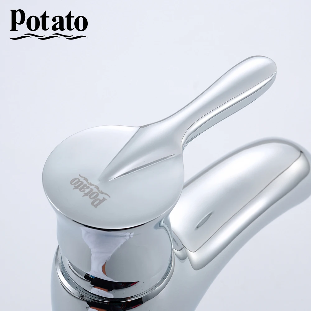 Potato Кран для раковины для ванной комнаты, кран для холодной и горячей ванной комнаты, хромированный смеситель для воды, кран для раковины, кран с одной ручкой P1011