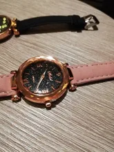 Reloj de pulsera informal de cuero para mujer, de cuarzo, con cielo estrellado, femenino