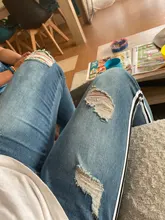 Pantalones vaqueros ajustados deshilachados para hombre, Vaqueros rasgados con rayas laterales, ropa informal estilo Hip Hop, S-4XL