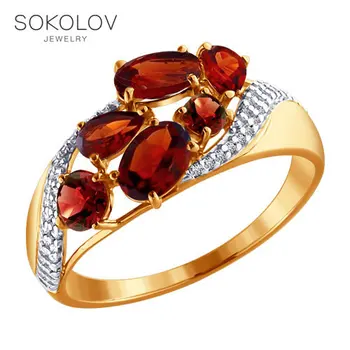 

SOKOLOV ring gold with garnet and cubic zirkonia fashion jewelry 585 women's male