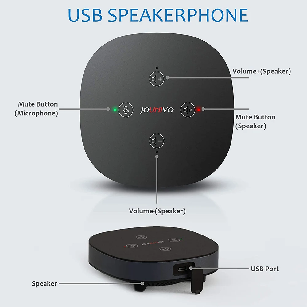 Omnidirectional Conference Microphone with Speaker for Zoom Meeting USB Desktop Computer Speakerphone with Mute Control