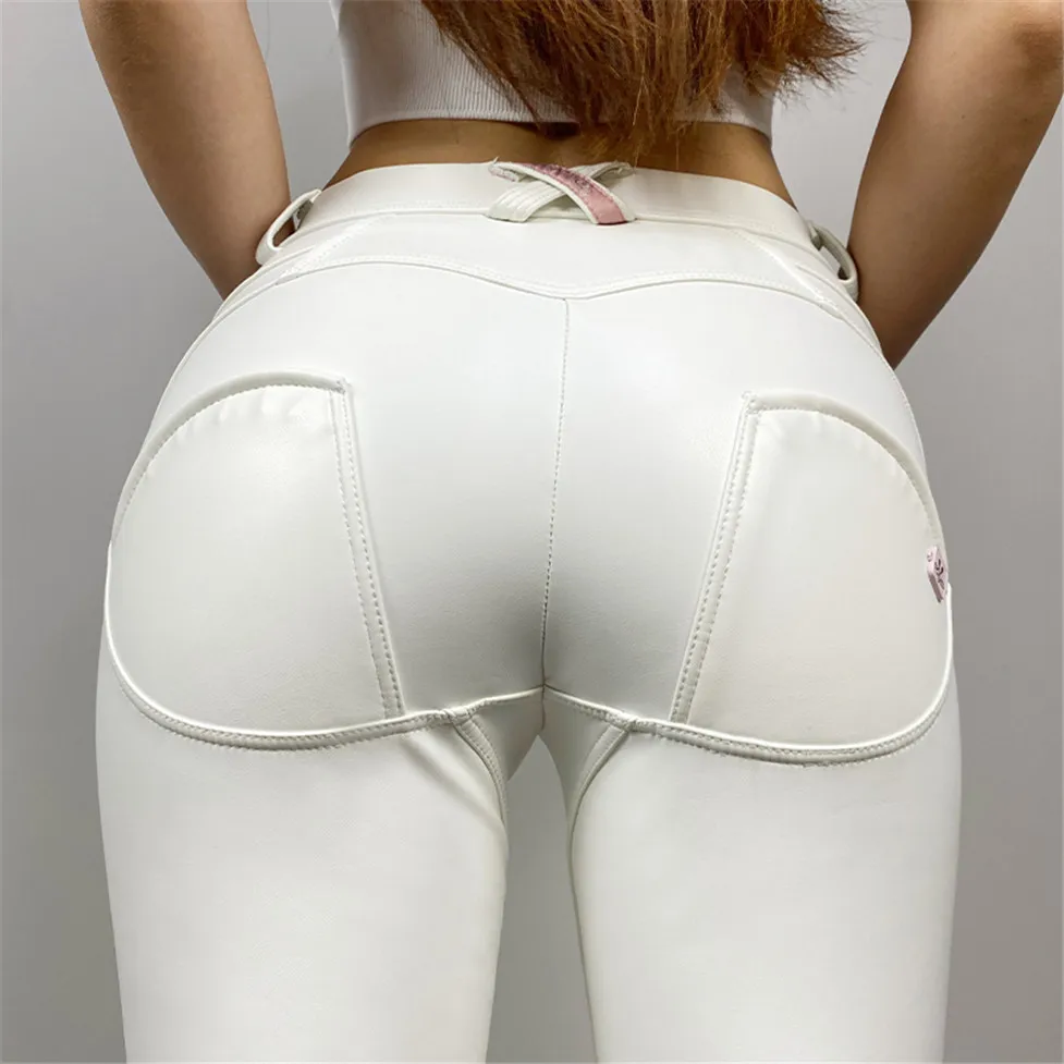 Shascullfites White Pu Leather Skinny Pants Lined Warm Pants for Women Sexy Cold Weather Pants