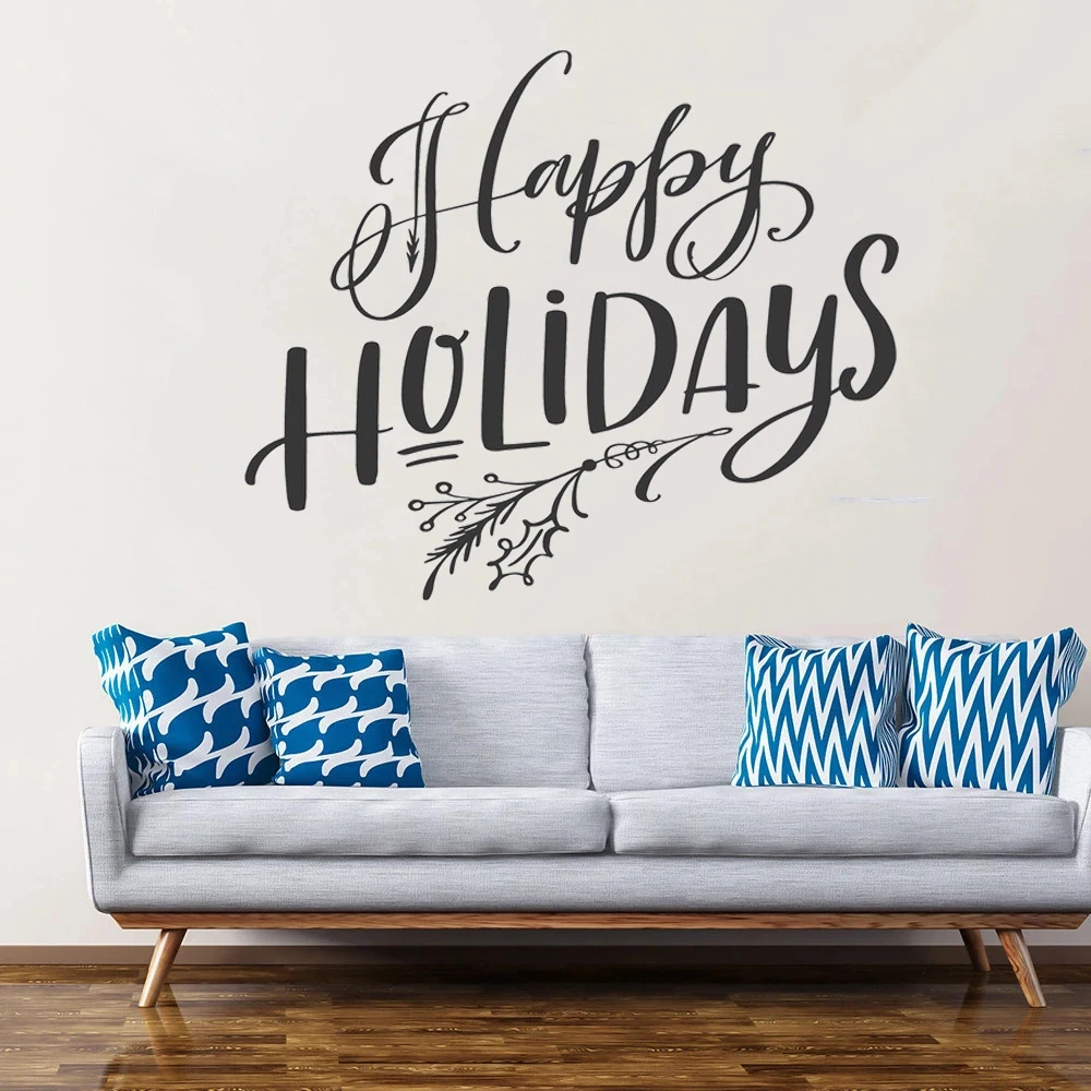 

Happy Holidays Wall Decals For Kids Children's Bedroom Decoration Stickers Vinyl Christmas Murals Livingroom Poster HJ0827