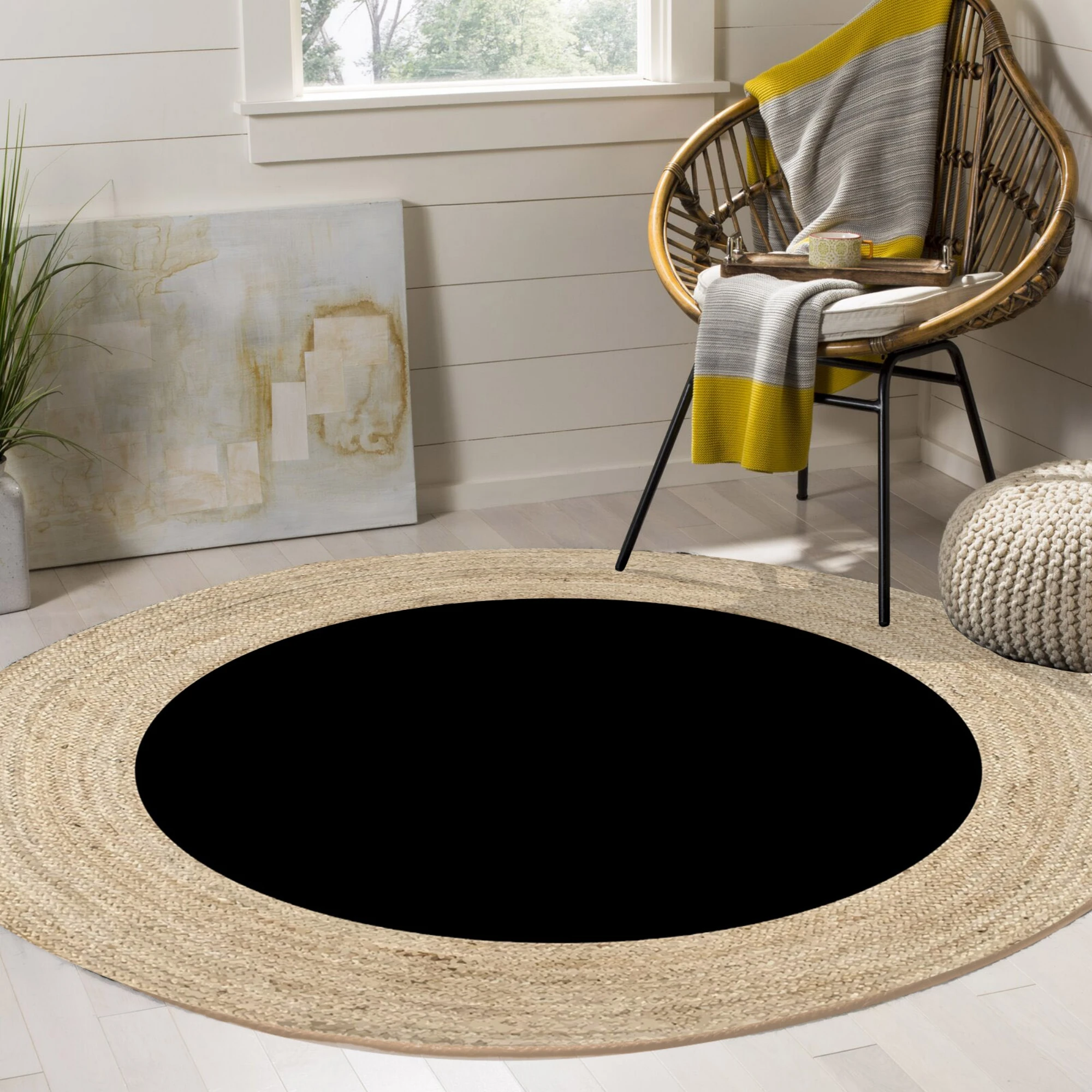 手作りの天然織りカーペット 黒い丸いフットレスト ベッドルームとリビングルーム用 カーペット Aliexpress