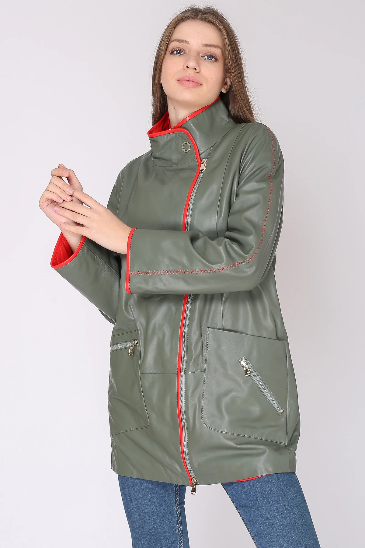 

Womens Natural Sheepskin Luxury Red Jacket Stand Collar Ladies Biker Genuine Leather Jacket Autumn Outwear Long Windbreaker 2021