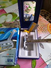 Afeitadora de seguridad para hombre, afeitadora Manual tradicional de doble filo cromado, afeitadora de seguridad + 1 hoja + 1 Estuche De Viaje profesional para el cuidado del cabello y la barba