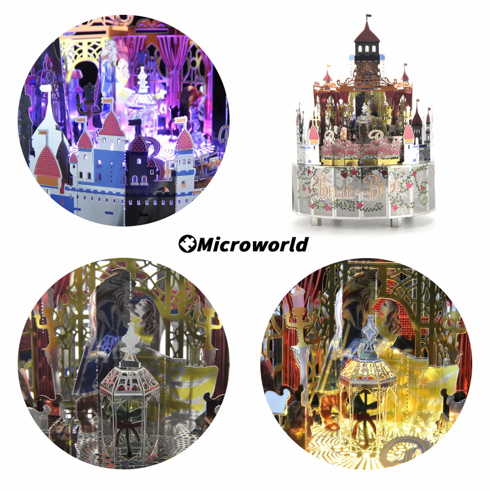 Microworld 3D Metal Theme Rotating Music Box Puzzle Models Kits DIY Laser Cutting Jigsaw Educational Toys Gifts For Girls Adult