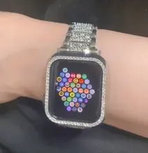 Correa de diamante para Apple Watch SERIE DE gomillas 6, 5, 4, 3, 2, 1, mujer, iWatch 6, 44MM, 40MM, 42MM, 38MM, pulsera de acero inoxidable