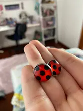 Pendientes de mariquita con Clip para la oreja, aretes de mariquita para Cosplay, circulares, de lunares, regalos de fiesta, joyas de Anime, novedad de 2020