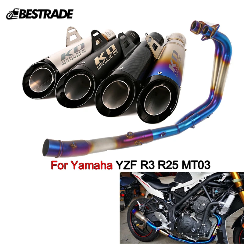 

Motorcycle Exhaust System For Yamaha R25 R3 MT-03 Front Middle Link Pipe Slip On 51mm Muffler Escape Tube Stainless Steel