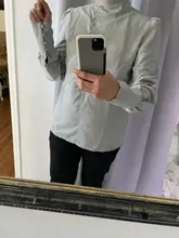 Turtleneck Blouse Puff-Sleeve White Shirt Ladies Top OOTN Office Elegant Casual Solid