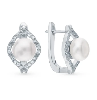 

Silver earrings with cubic zirconia and pearls cultured sunlight sample 925